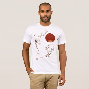 Minimalist Zen Japanese Sun and Plum Branch Design T-Shirt