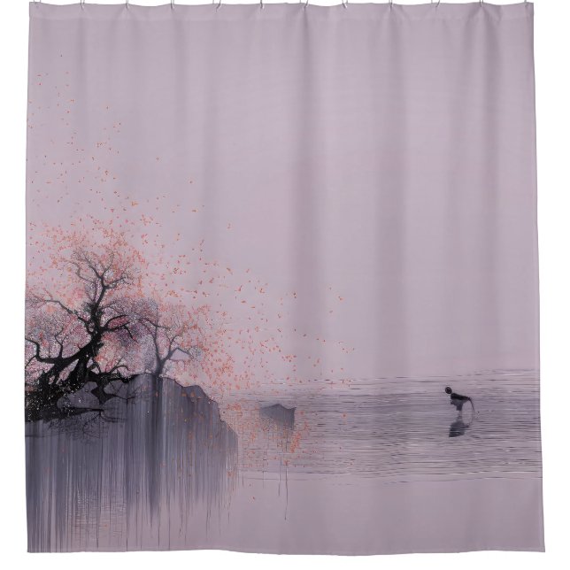 Minimalist Zen Landscape  Shower Curtain (Front)