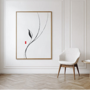Minimalist Zen Leaf - Japanese Ink Art Print