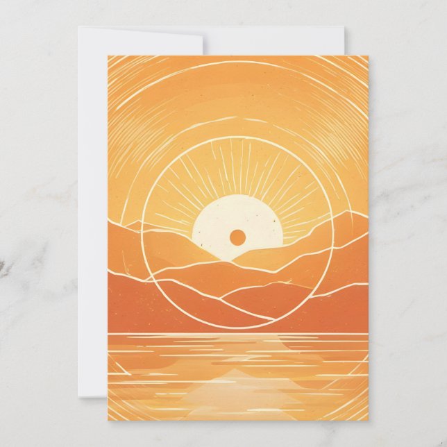 Minimalist Zen Mountain Ocean Retro Sunset Announcement (Front)