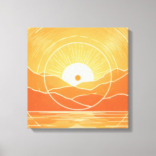 Minimalist Zen Mountain Ocean Retro Sunset Canvas Print