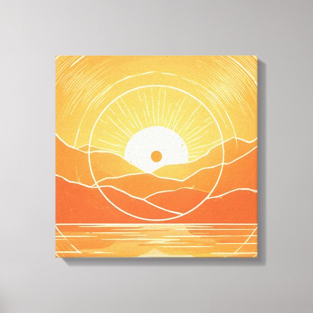 Minimalist Zen Mountain Ocean Retro Sunset Canvas Print (Front)
