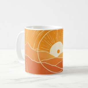 Minimalist Zen Mountain Ocean Retro Sunset Coffee Mug