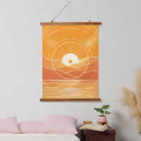 Minimalist Zen Mountain Ocean Retro Sunset