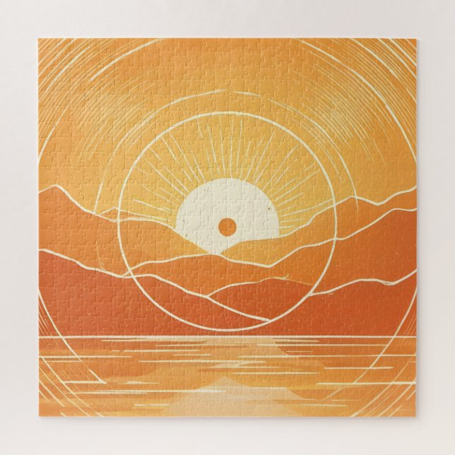 Minimalist Zen Mountain Ocean Retro Sunset Jigsaw Puzzle (Vertical)