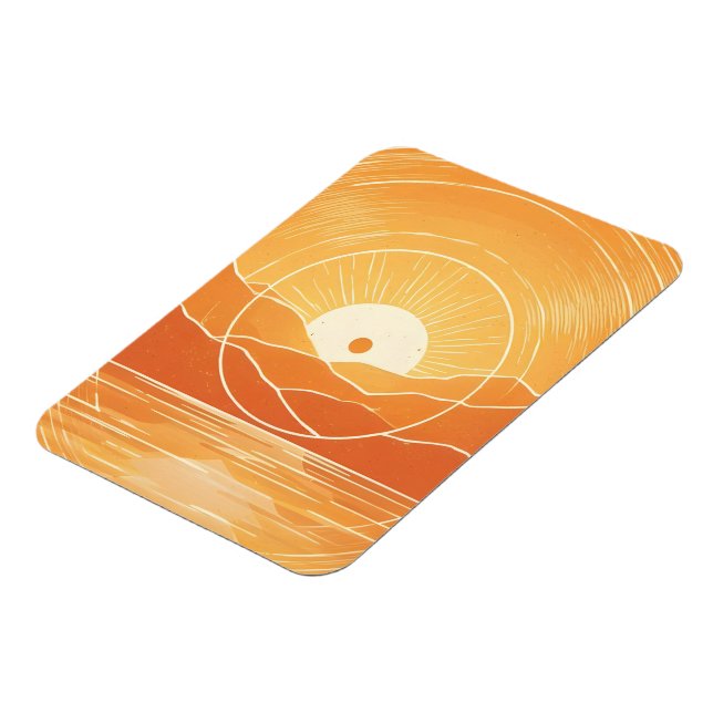 Minimalist Zen Mountain Ocean Retro Sunset Magnet (Left Side)