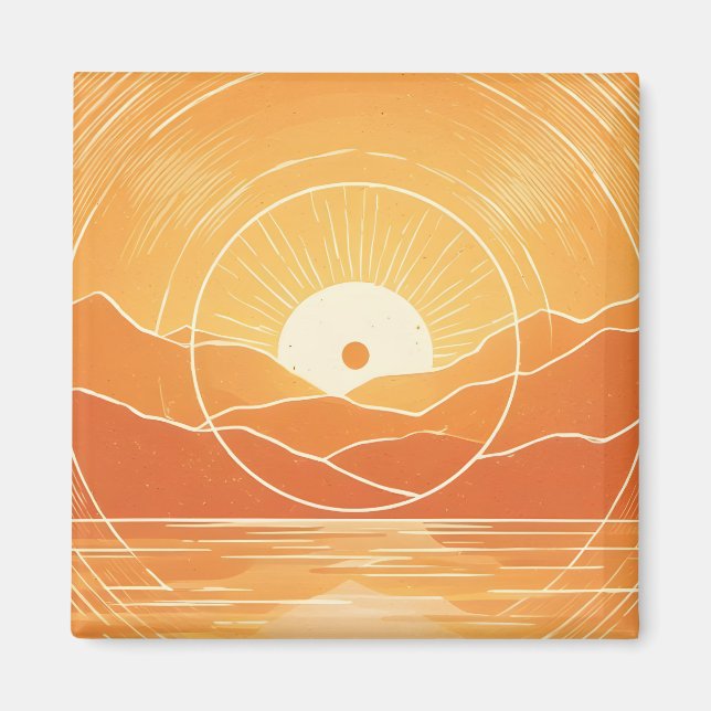 Minimalist Zen Mountain Ocean Retro Sunset Magnet (Front)