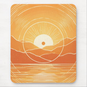 Minimalist Zen Mountain Ocean Retro Sunset Mouse Mat