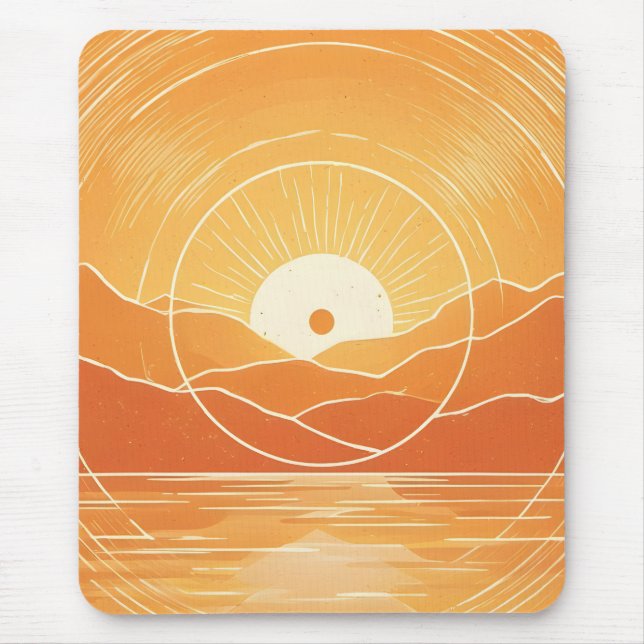 Minimalist Zen Mountain Ocean Retro Sunset Mouse Mat (Front)