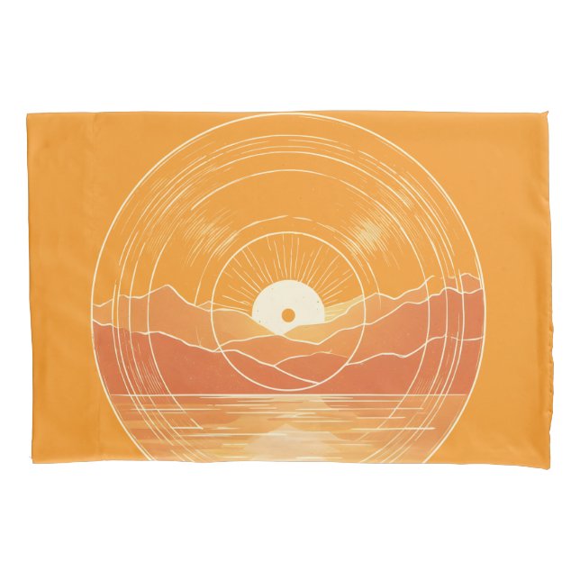 Minimalist Zen Mountain Ocean Retro Sunset Pillowcase (Front)