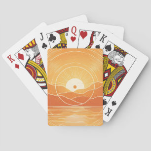 Minimalist Zen Mountain Ocean Retro Sunset Playing Cards