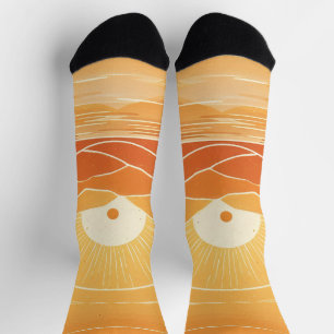 Minimalist Zen Mountain Ocean Retro Sunset Socks