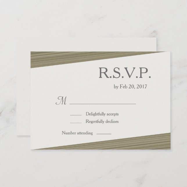 Minimalist zen olive green grey stripes rsvp invitation (Front/Back)