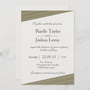 Minimalist zen olive green stripes grey wedding invitation