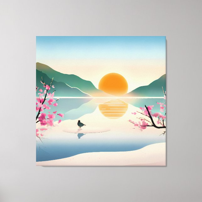 Minimalist Zen Sunrise Lake Stretched Canvas Print (Front)