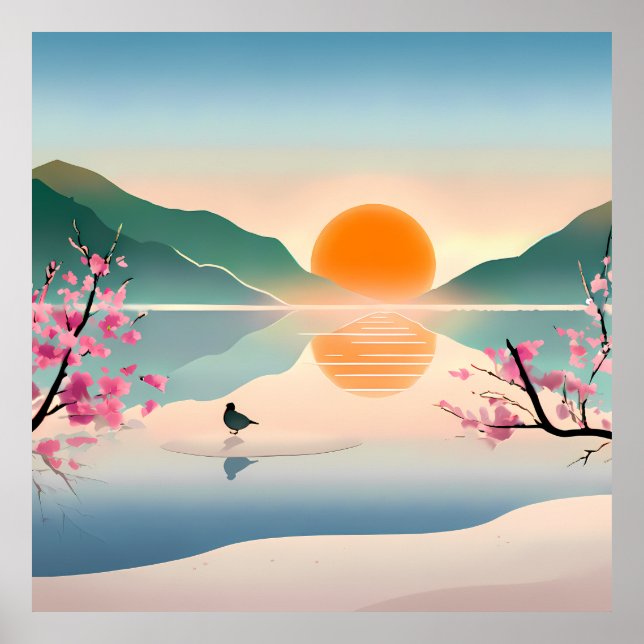 Minimalist Zen Sunrise Lake Stretched Canvas Print (Front)