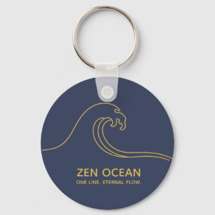 Minimalist Zen Wave   Abstract Ocean Line Key Ring
