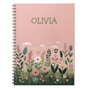 MinimalistCartoon Wildflowers Floral Personalised  Notebook