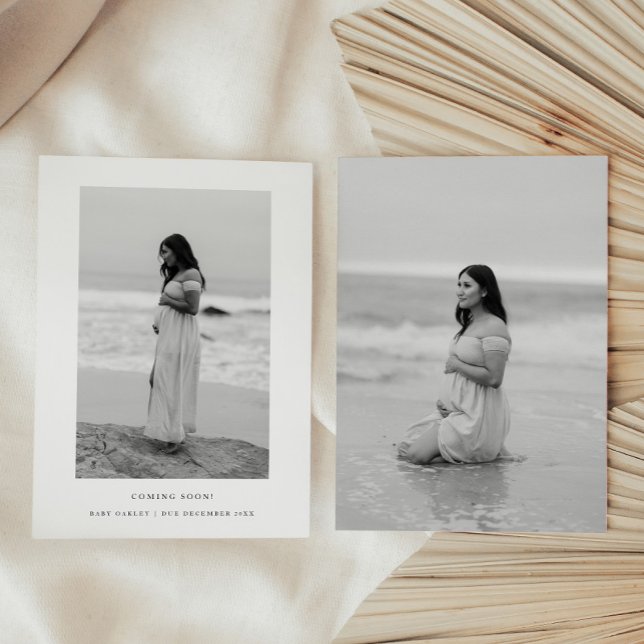 Minimalistic 2-Photo Black White Baby Pregnancy Announcement (Creator Uploaded)
