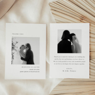 Minimalistic 2-Photo Black & White Wedding Custom Thank You Card