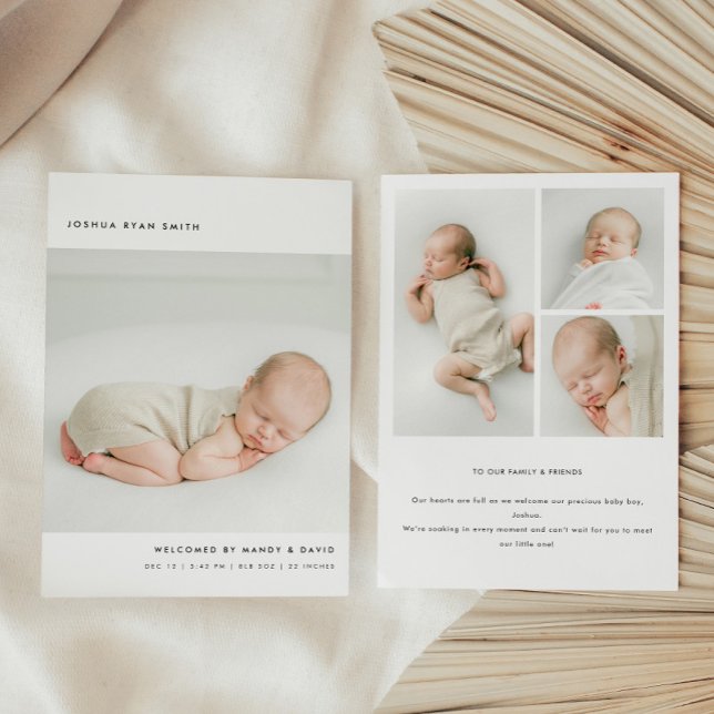 Minimalistic 4-Photo Collage New Baby Birth Announcement (Creator Uploaded)