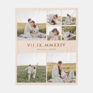Minimalistic 7 Couple Photo Collage Roman Numeral Fleece Blanket