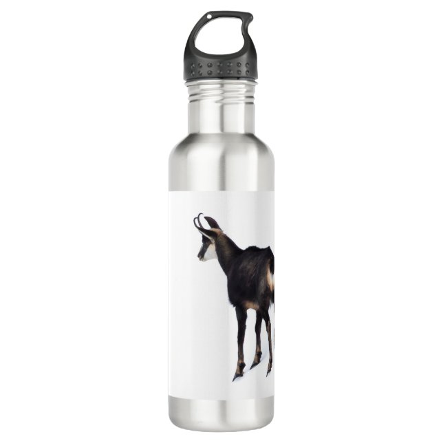 Minimalistic Alpine Chamois mountain goat on snow 710 Ml Water Bottle (Front)