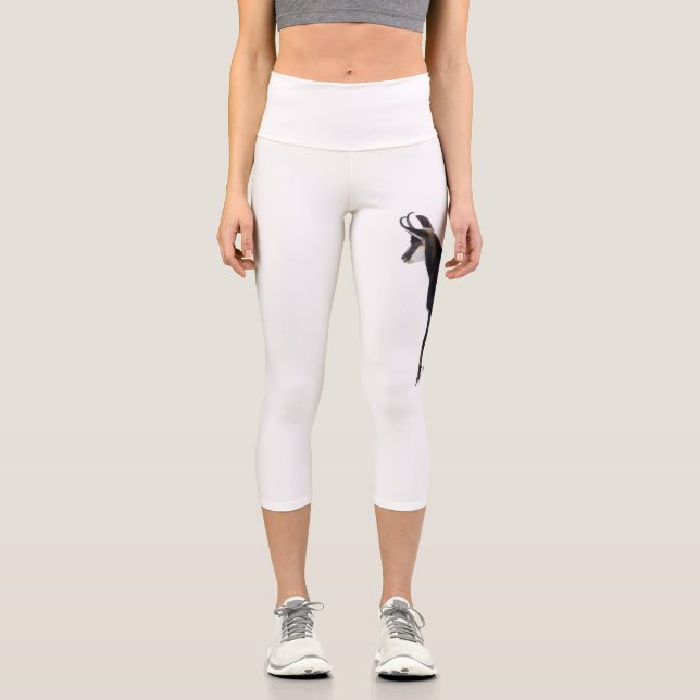Minimalistic Alpine Chamois mountain goat on snow Capri Leggings (Front)