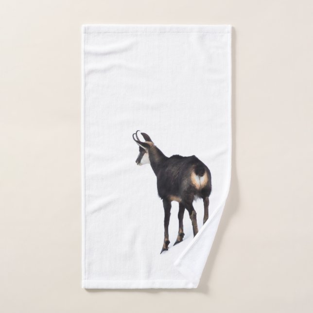 Minimalistic Alpine Chamois mountain goat on snow Hand Towel (Hand Towel)