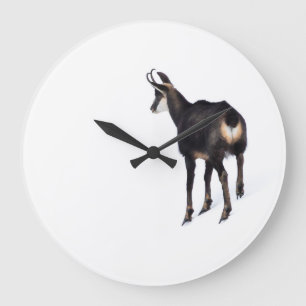 Minimalistic Alpine Chamois mountain goat on snow Large Clock
