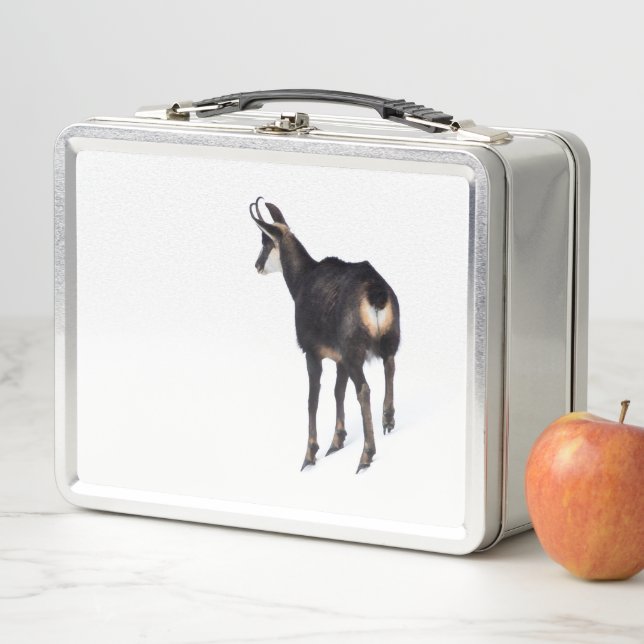 Minimalistic Alpine Chamois mountain goat on snow Metal Lunch Box (In Situ)