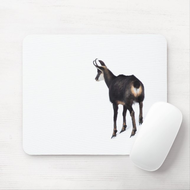 Minimalistic Alpine Chamois mountain goat on snow Mouse Mat (With Mouse)