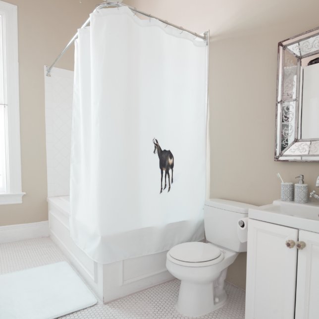 Minimalistic Alpine Chamois mountain goat on snow Shower Curtain (In Situ)
