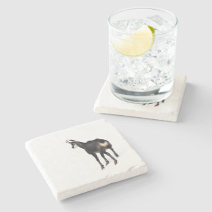 Minimalistic Alpine Chamois mountain goat on snow Stone Coaster