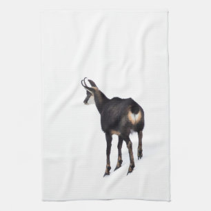 Minimalistic Alpine Chamois mountain goat on snow Tea Towel