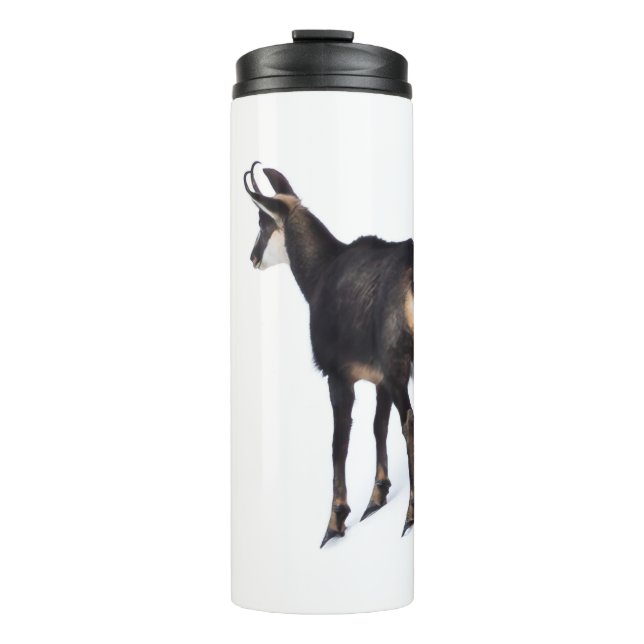Minimalistic Alpine Chamois mountain goat on snow Thermal Tumbler (Front)