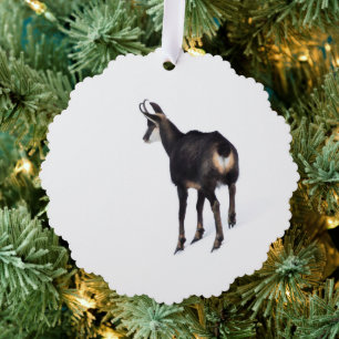 Minimalistic Alpine Chamois mountain goat on snow Tree Decoration Card