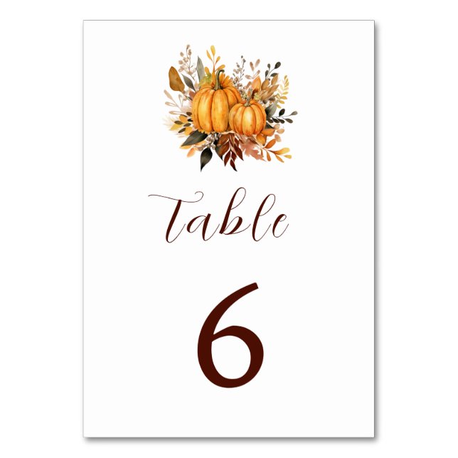 Minimalistic Autumn Wedding Pumpkin Invitation Table Number (Back)