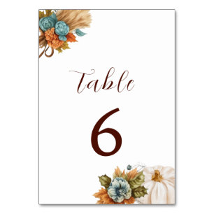 Minimalistic Autumn Wedding Pumpkin Table Number