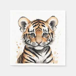 Minimalistic Baby Tiger Face in Ink and Watercolor Napkin