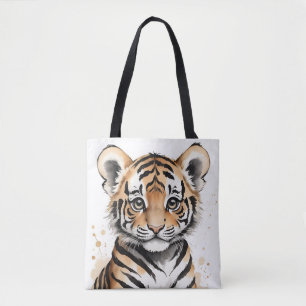 Minimalistic Baby Tiger Face in Ink and Watercolor Tote Bag