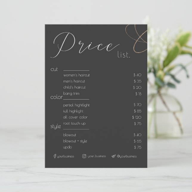 Minimalistic Beauty Salon Black White Price List   Invitation (Standing Front)