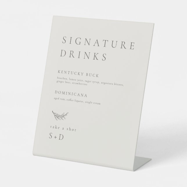 Minimalistic Beige Signature Drinks Wedding Sign (Front)