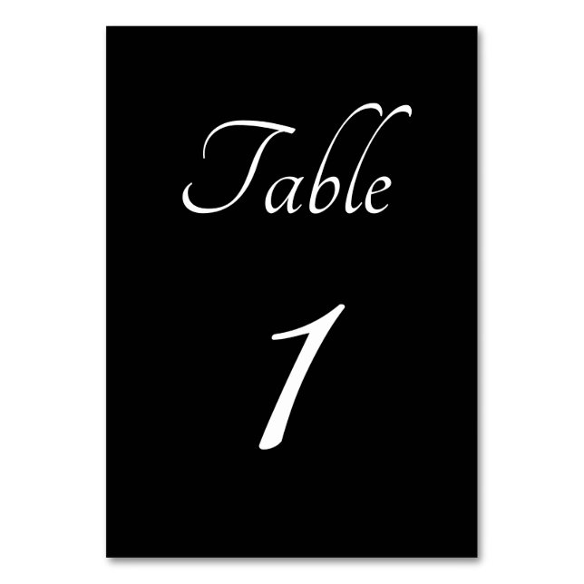 Minimalistic: Black and Cursive  Table Number (Front)