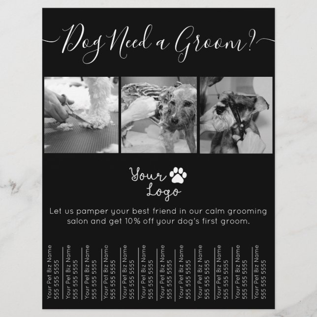 Minimalistic Black and White Dog Grooming Add Logo Flyer (Front)