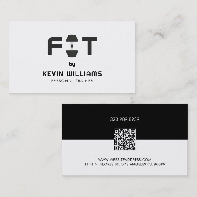 Minimalistic Black and White Fitness Trainer Business Card (Front/Back)