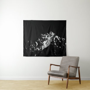 Minimalistic black and white snow covered mountain tapestry