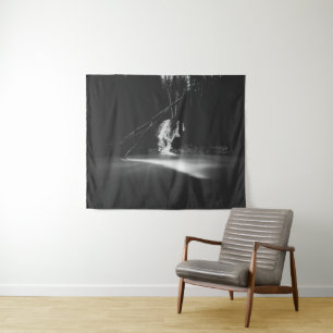 Minimalistic black and white waterfall tapestry
