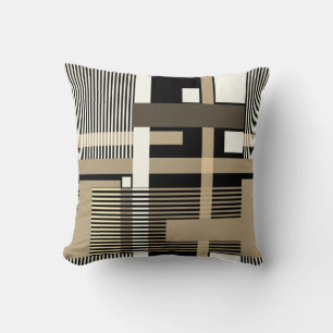 Minimalistic  black beige geometric patchwork  cushion