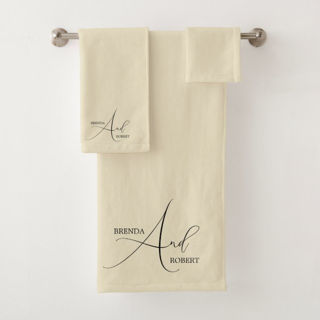 Minimalistic Black Calligraphy on Beige Background Bath Towel Set (Insitu)